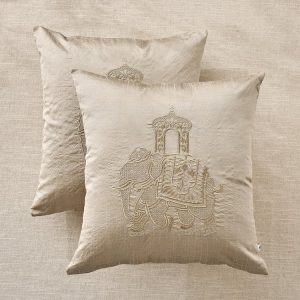 Velin Yaanai Set of 2 Elephant Embroidered Cushion Covers - 40x40cm