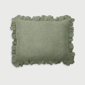 Linen Ruffle Eucalyptus Pillow Cover